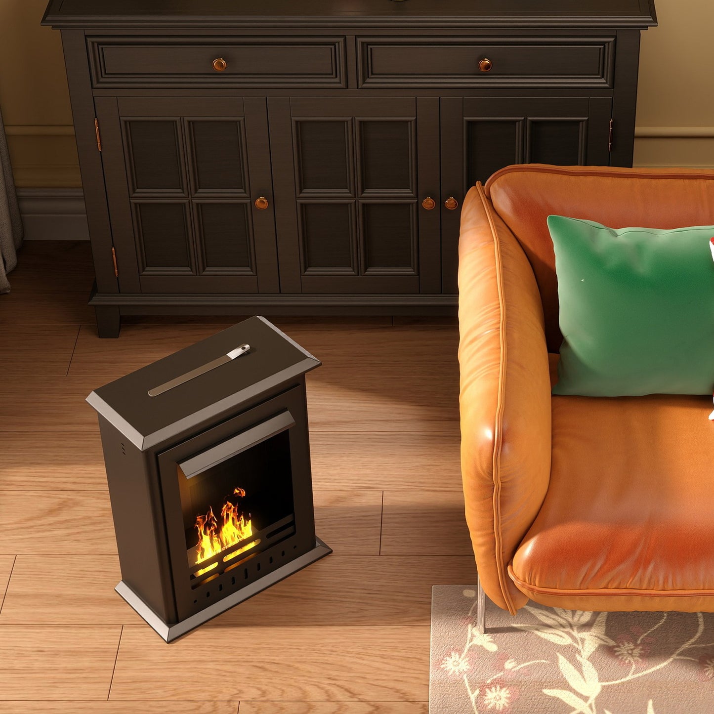 Bioethanol Kaminofen Freistehend Ethanol Kamin 3 Std. Brenndauer, Schwarz