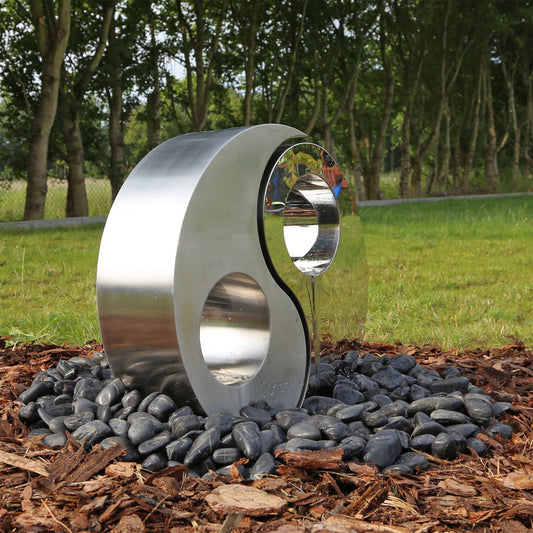 Clgarden Edelstahl Springbrunnen Ying Yang Wasserspiel Zierbrunnen LED Brunnen