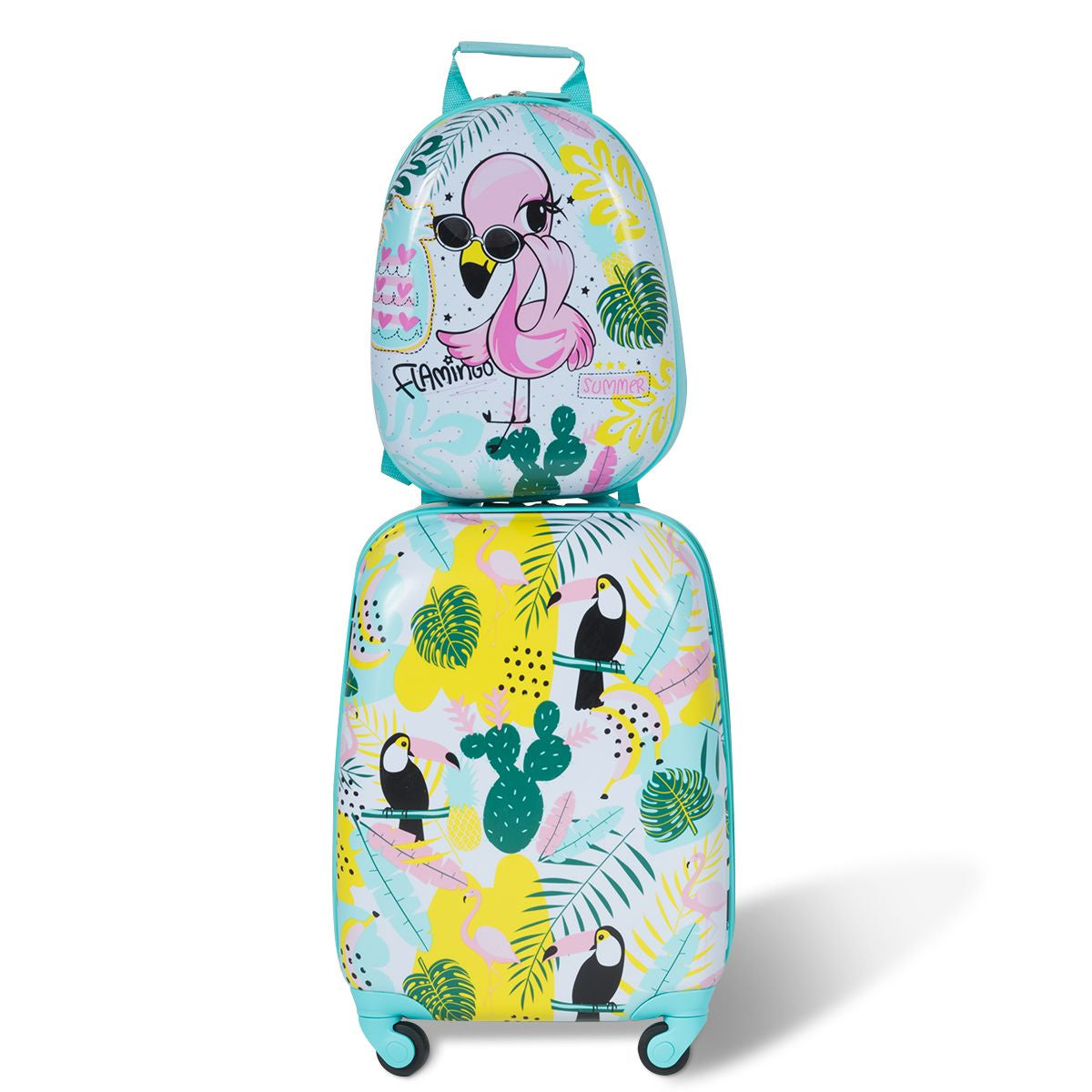 2 Tlg Kindergepäck Flamingosblid Reisekoffer Kinderkoffer + Rucksack Blau