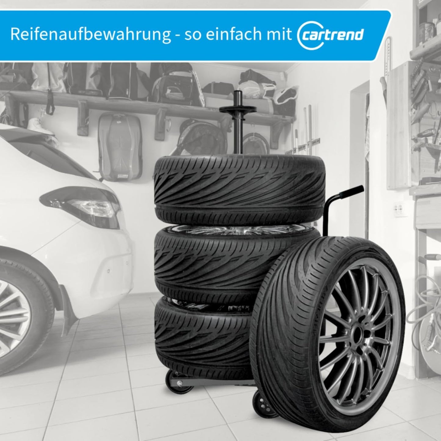 Cartrend Felgenbaumwagen, Felgenbaum Fahrbar Mit Reifenschutzhülle, Bis 255 Mm Reifenbreite, Felgenschonende Auflagen
