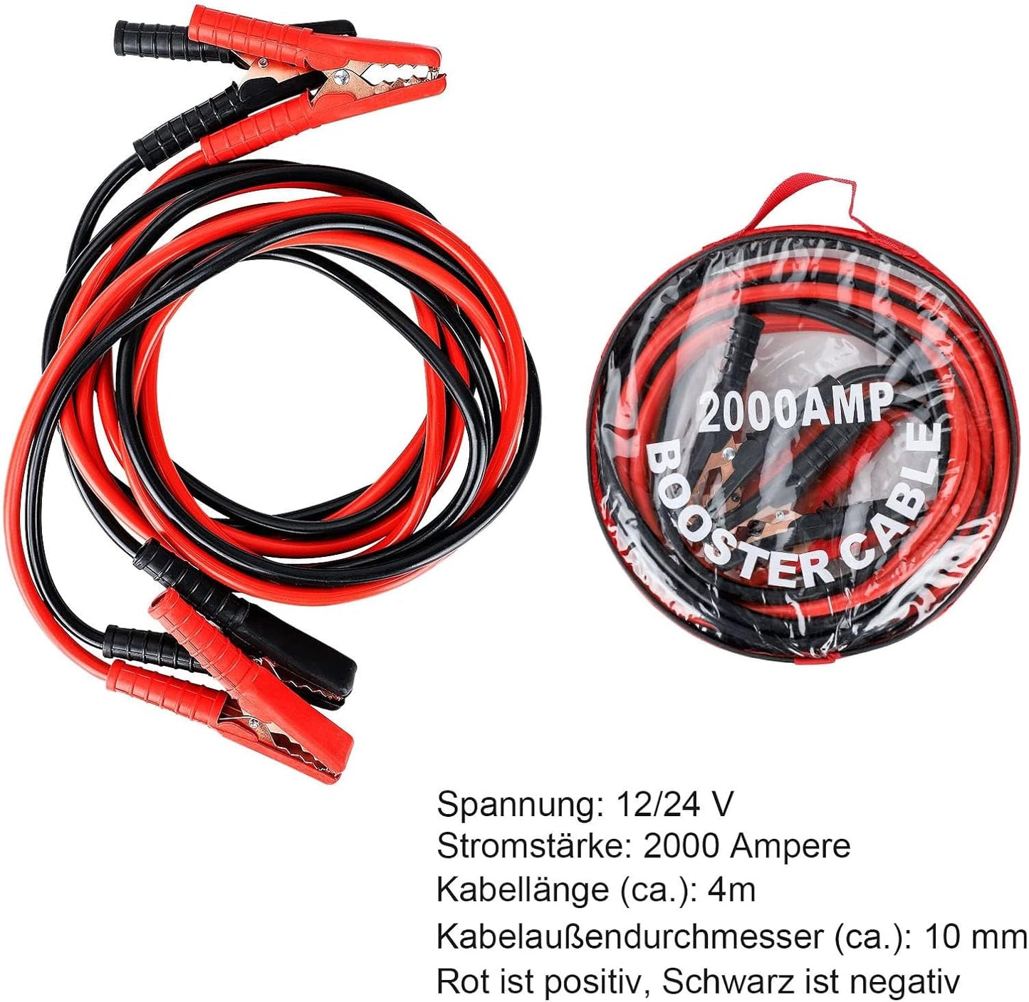 Überbrückungskabel 2X4M Starterkabel LKW Starthilfekabel Autobatterie Notfall Kabel 2000Amp 12/24V Den Schnellstart Verwicklungsfreies Mit Aufbewahrungstasche Für Benzin Und Dieselmotoren PKW