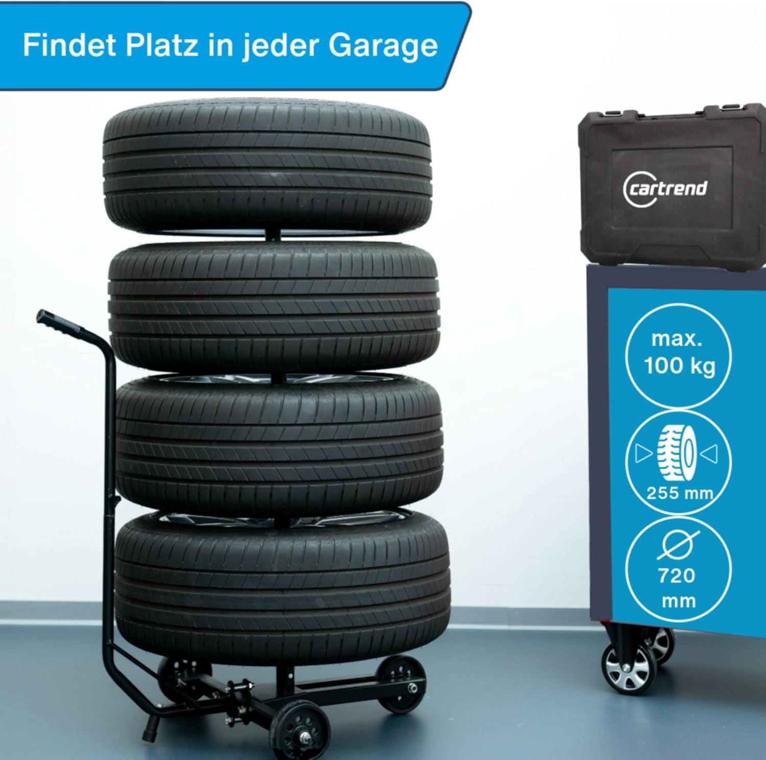 Cartrend Felgenbaumwagen, Felgenbaum Fahrbar Mit Reifenschutzhülle, Bis 255 Mm Reifenbreite, Felgenschonende Auflagen