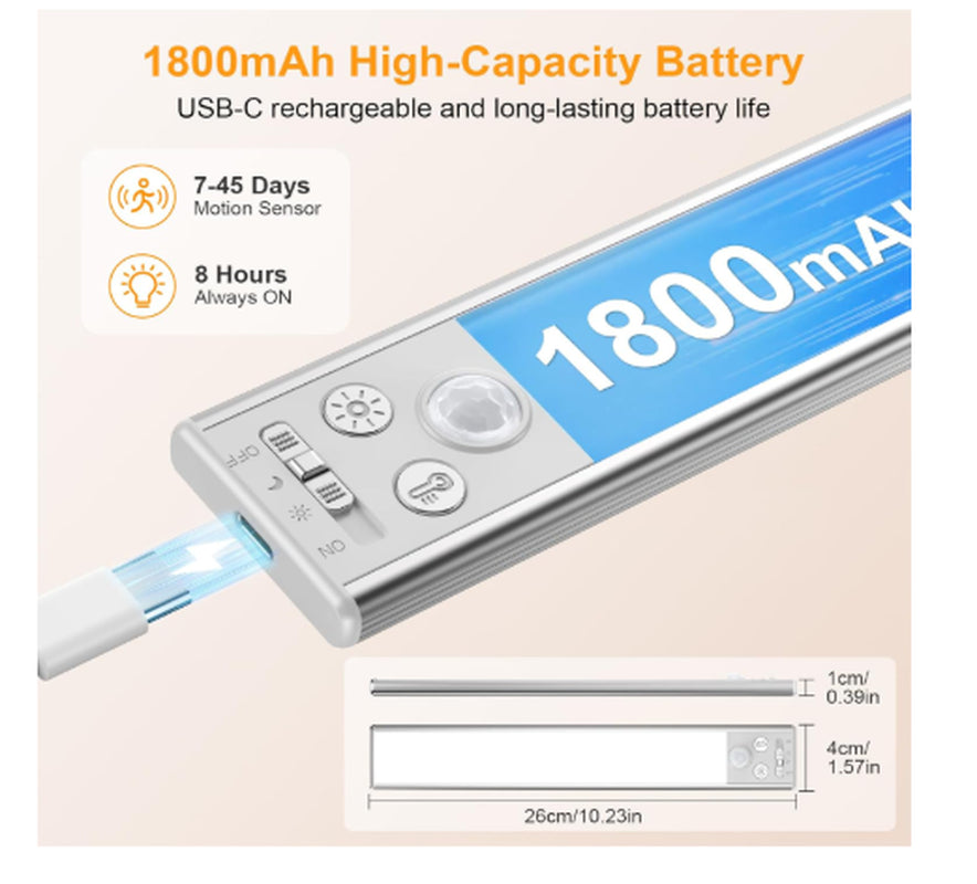 Cabinet Lighting Under-Unit Light Kitchen LED Motion Sensor– 26Cm 84 Leds Silver