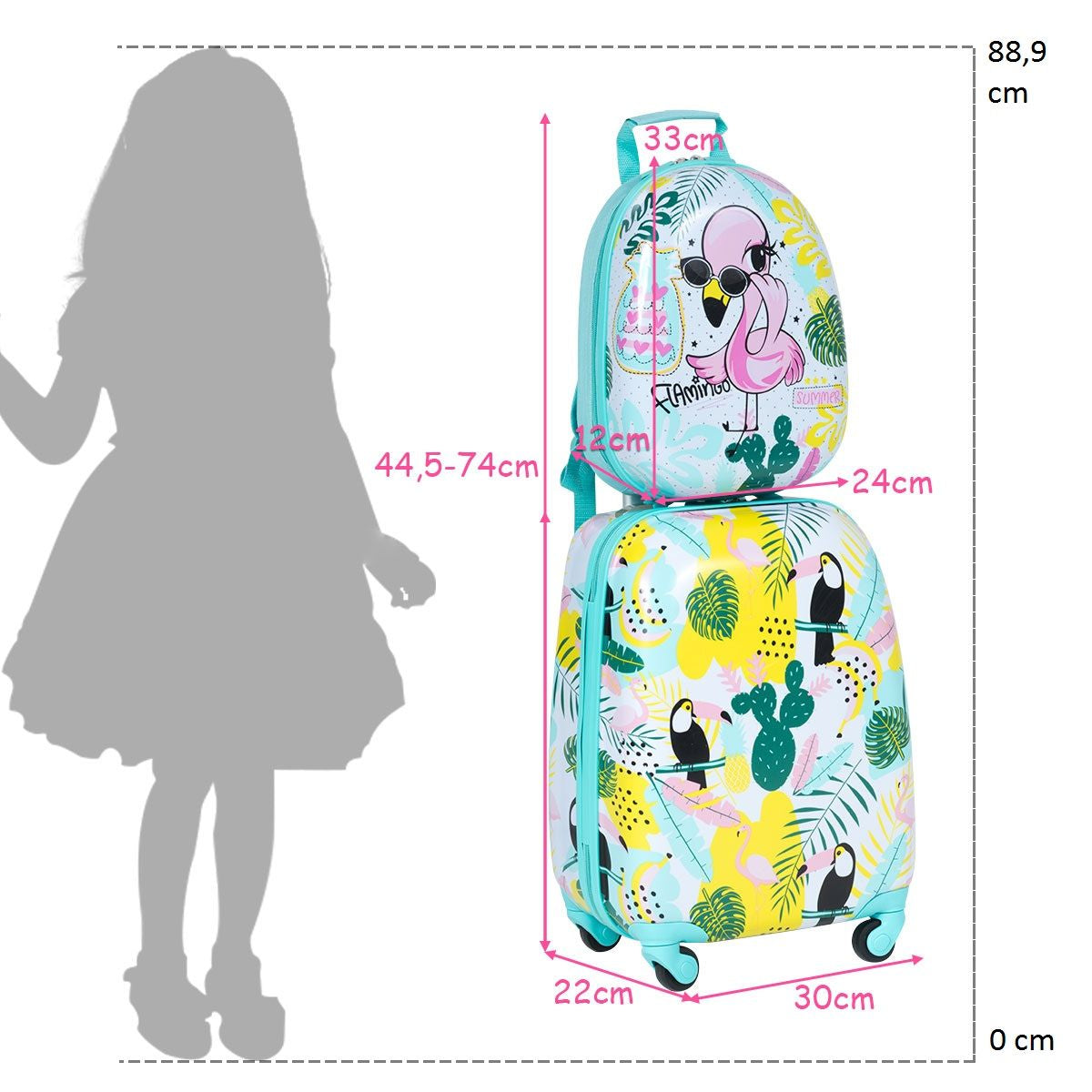 2 Tlg Kindergepäck Flamingosblid Reisekoffer Kinderkoffer + Rucksack Blau