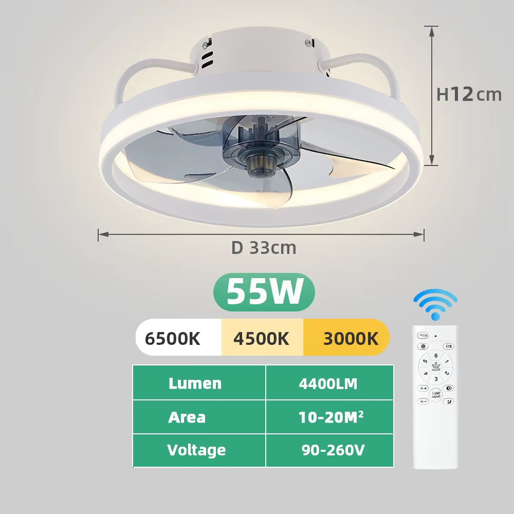 Modern LED Ceiling Fan with Adjustable Two-Way Blade Timer and Remote Control Tri-Color Adjustable Bedroom Living Room Kitchen