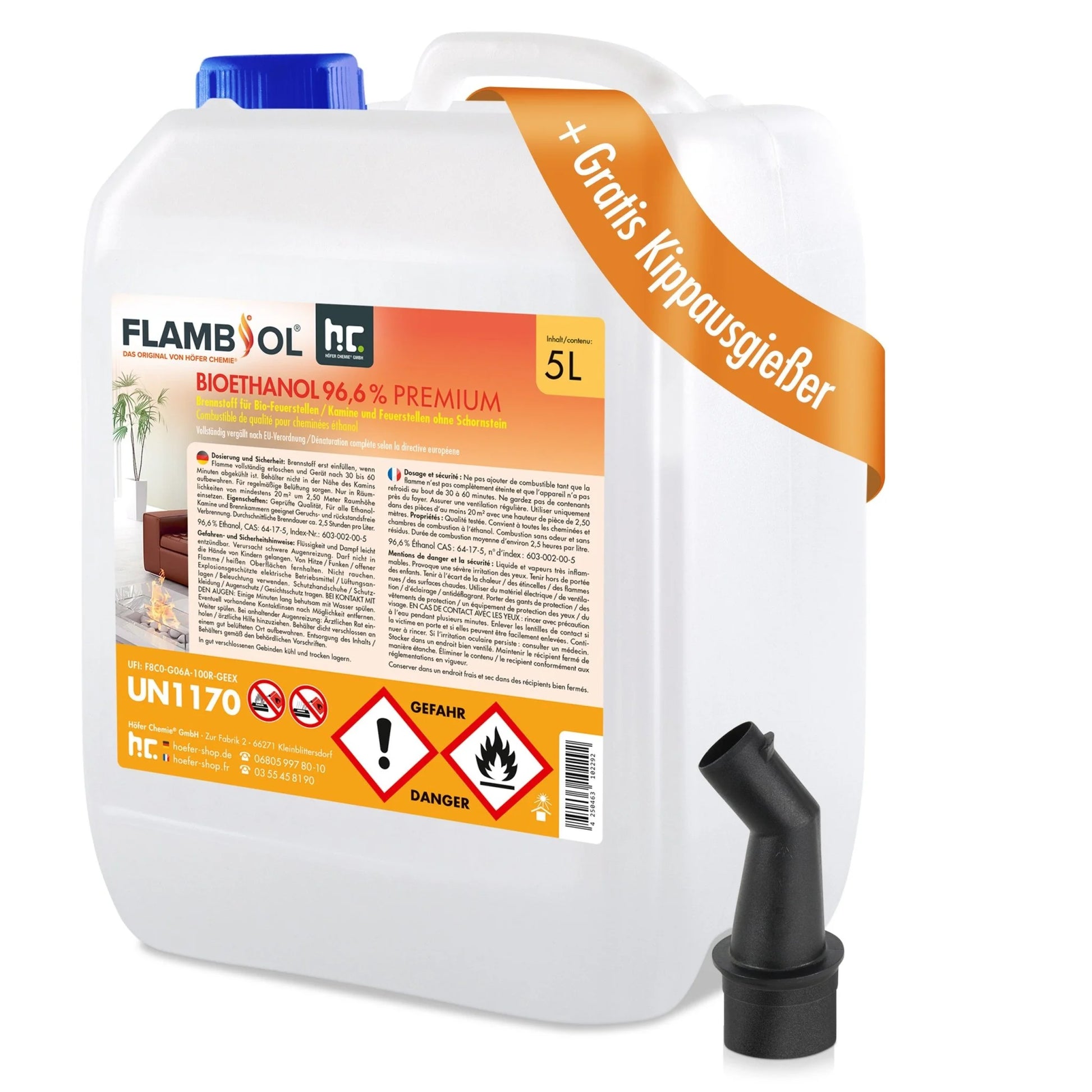 5 L FLAMBIOL® Bioethanol 96,6% Premium Für Ethanol-Brenner Oder Kamine