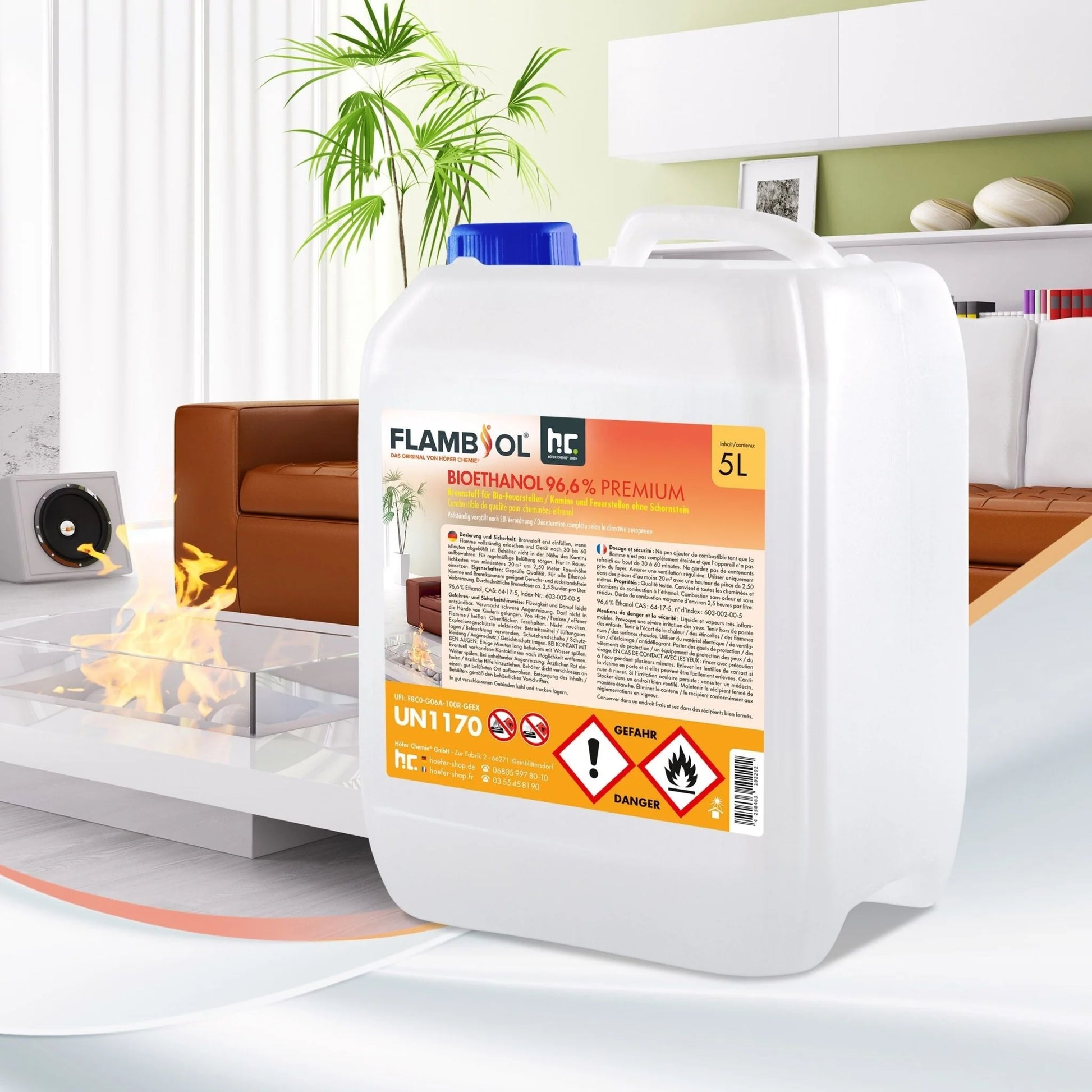 5 L FLAMBIOL® Bioethanol 96,6% Premium Für Ethanol-Brenner Oder Kamine