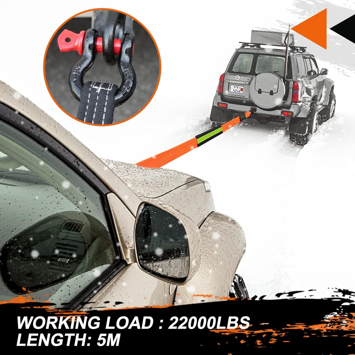 MAIKEHIGH Abschleppseil 5M X 5Cm, 10 Tonnen (22,000 Lbs) Polyester Tow Rope Kit Für Off-Road Recovery Mit 2 Verstärkten Haken Und 2 Handschuhen