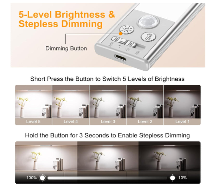 Cabinet Lighting Under-Unit Light Kitchen LED Motion Sensor– 26Cm 84 Leds Silver