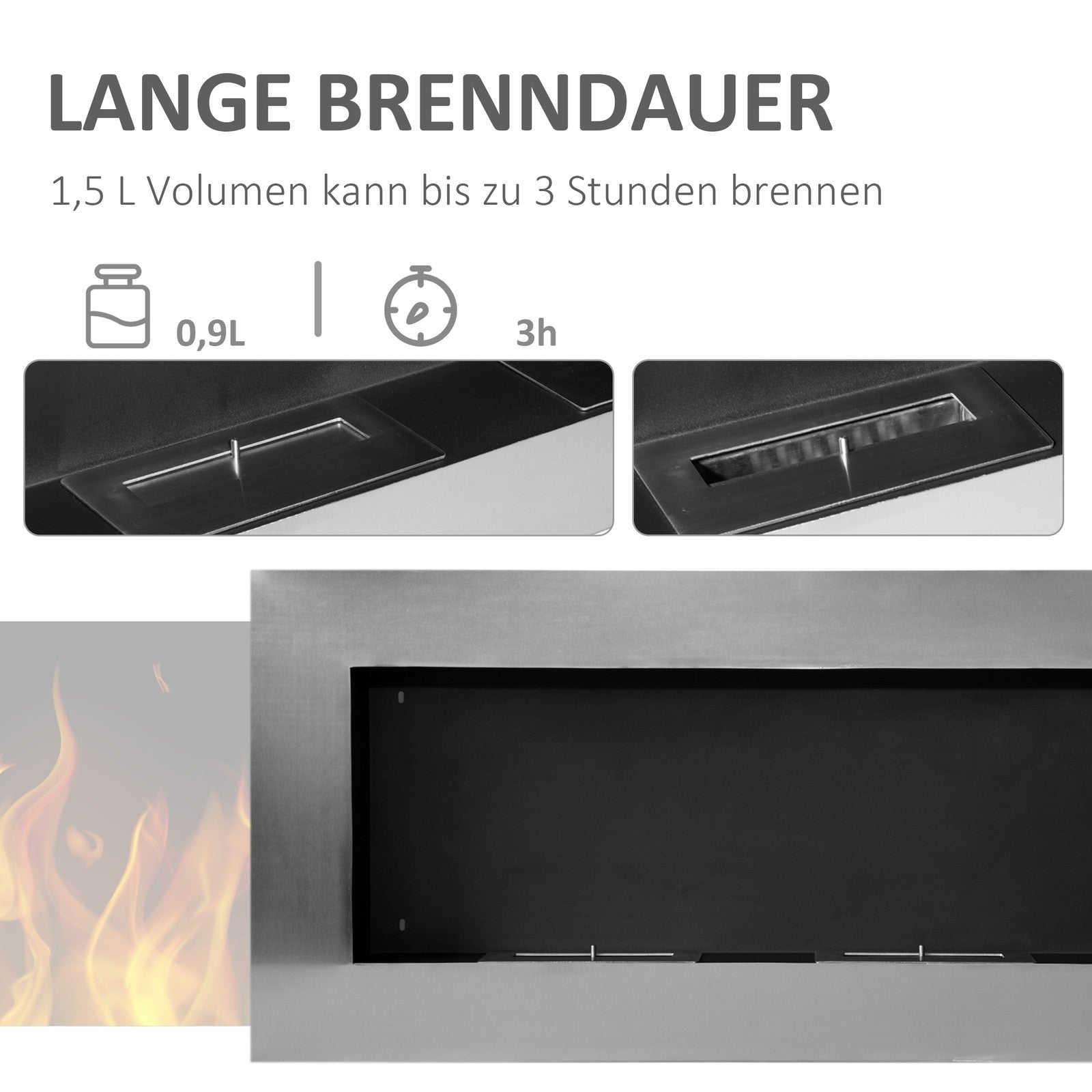 Edelstahl Gelkamin Ethanolkamin Bioethanol Kamin Ofen Wandkamin Silber 2 Größe