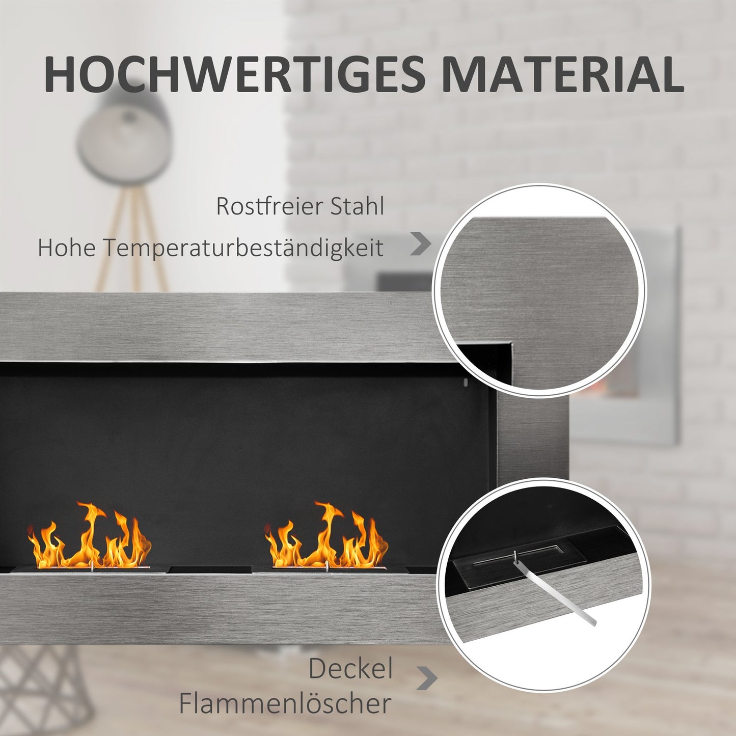 Edelstahl Gelkamin Ethanolkamin Bioethanol Kamin Ofen Wandkamin Silber 2 Größe