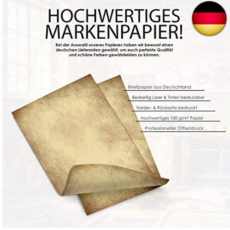 100 Stück DIN A4 Vintage Briefpapier 100G/M - Altes Bastelpapier Für Urkunden S