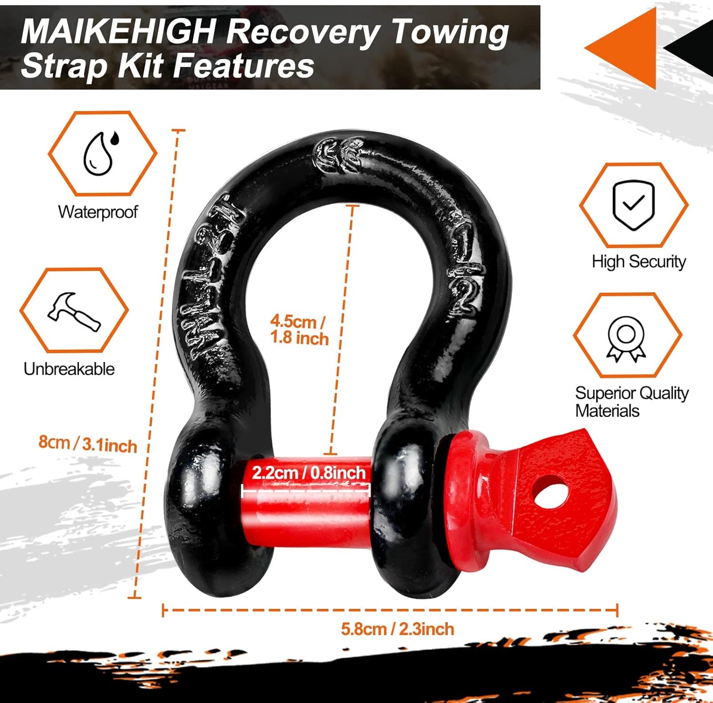 MAIKEHIGH Abschleppseil 5M X 5Cm, 10 Tonnen (22,000 Lbs) Polyester Tow Rope Kit Für Off-Road Recovery Mit 2 Verstärkten Haken Und 2 Handschuhen
