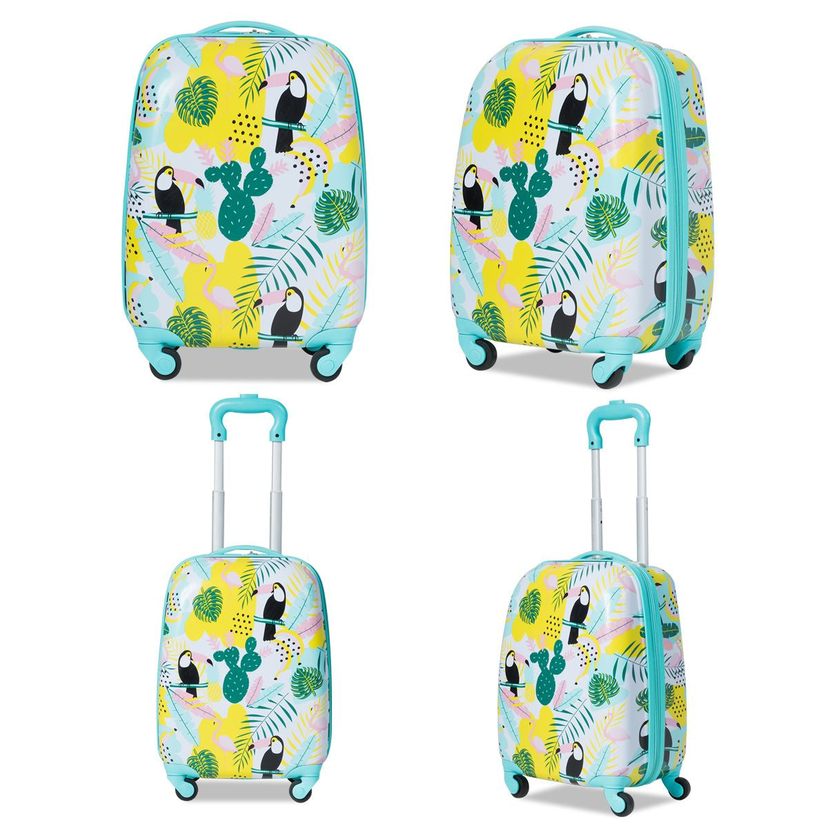 2 Tlg Kindergepäck Flamingosblid Reisekoffer Kinderkoffer + Rucksack Blau