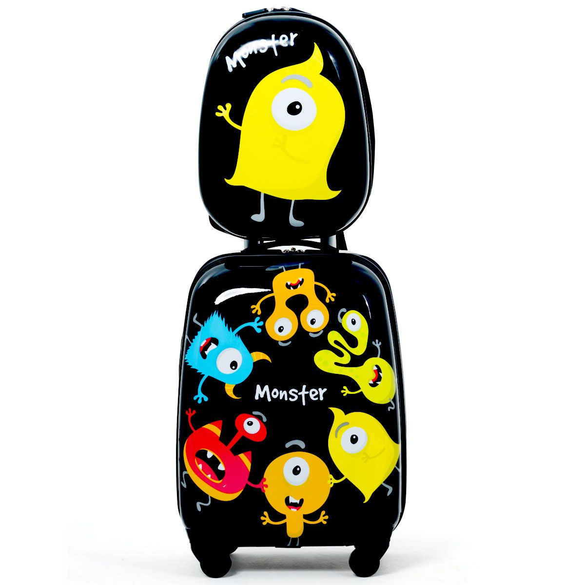 2 Tlg Kindergepäck Monstersbild Reisekoffer Kinderkoffer + Rucksack Schwarz