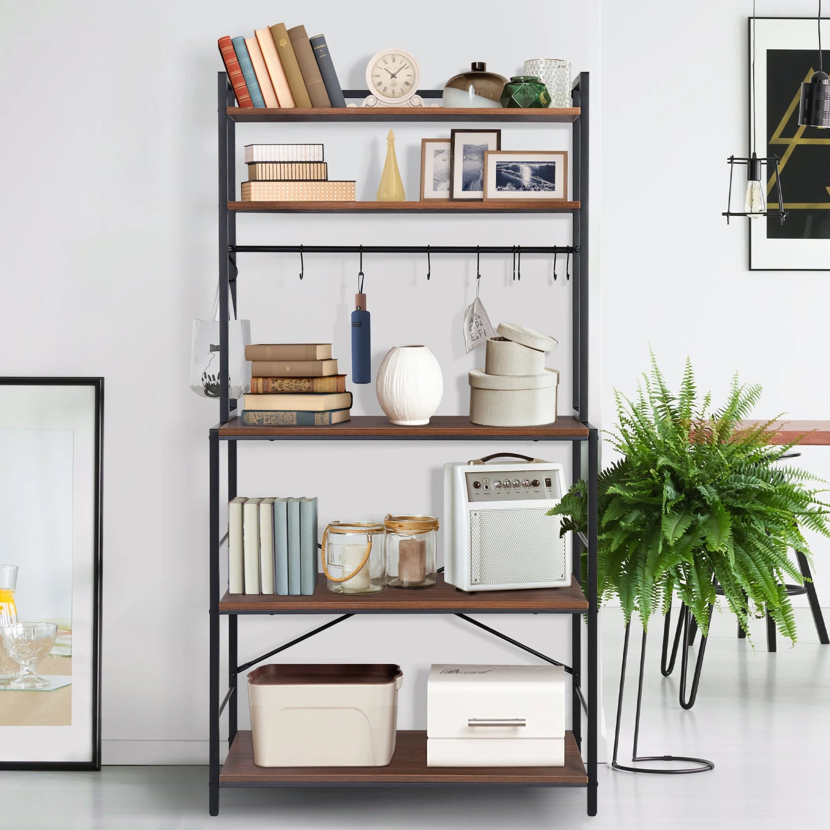 Kitchen Bakers Rack Industrial 5-Tier Microwave Oven Stand Freestanding Kitchen Utility Storage Shelf Workstation Organizer