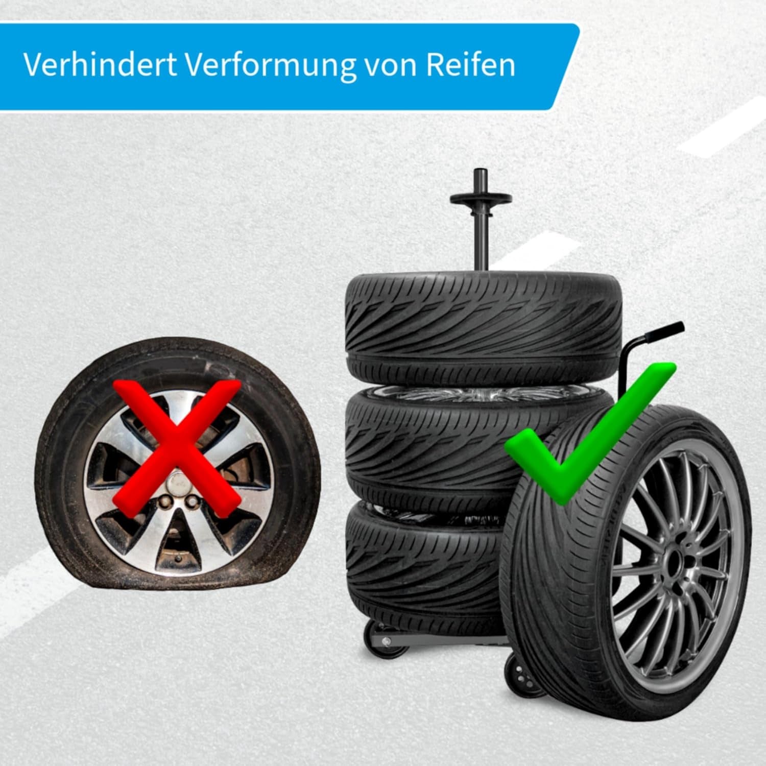Cartrend Felgenbaumwagen, Felgenbaum Fahrbar Mit Reifenschutzhülle, Bis 255 Mm Reifenbreite, Felgenschonende Auflagen
