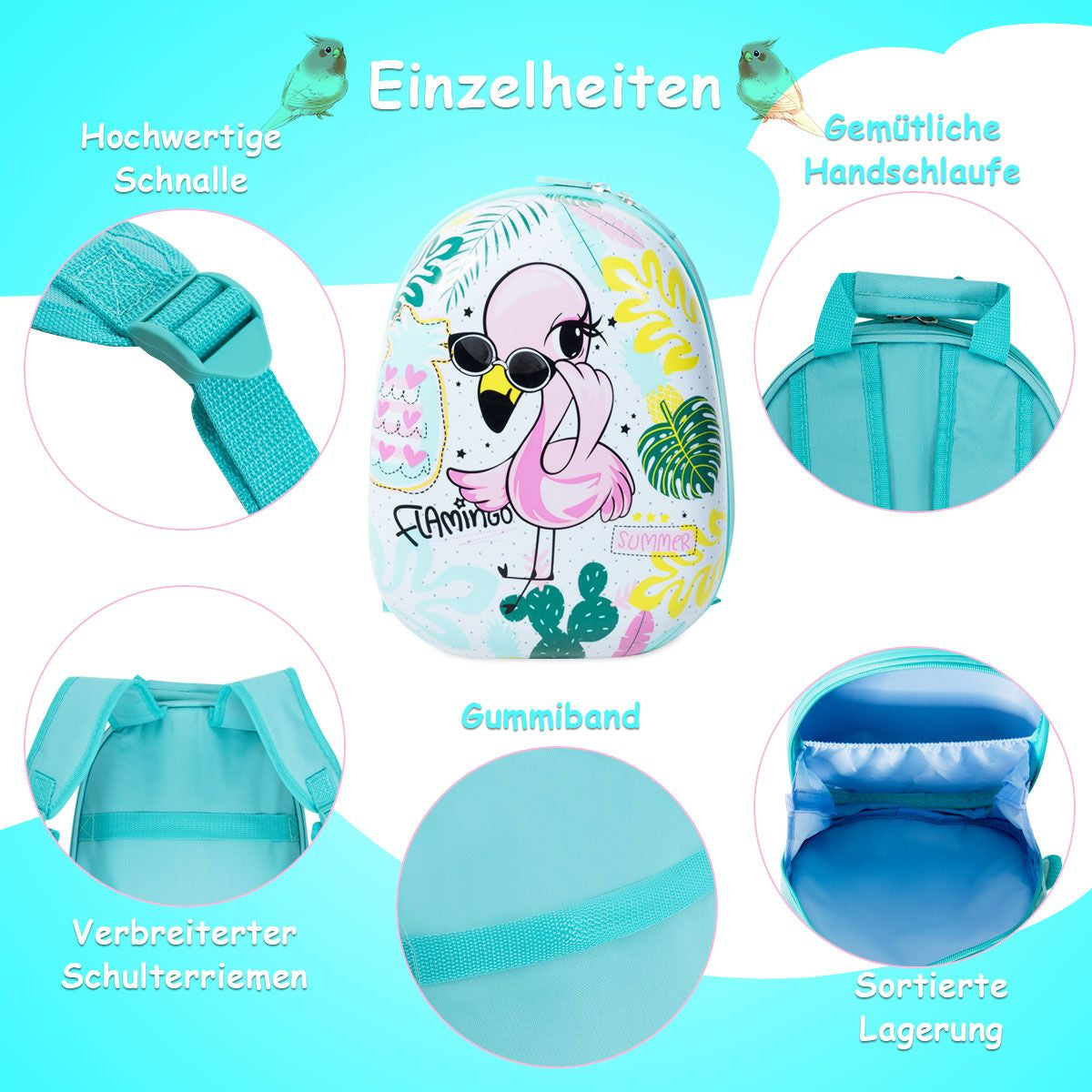 2 Tlg Kindergepäck Flamingosblid Reisekoffer Kinderkoffer + Rucksack Blau
