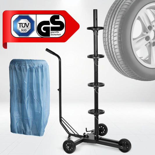 Cartrend Felgenbaumwagen, Felgenbaum Fahrbar Mit Reifenschutzhülle, Bis 255 Mm Reifenbreite, Felgenschonende Auflagen