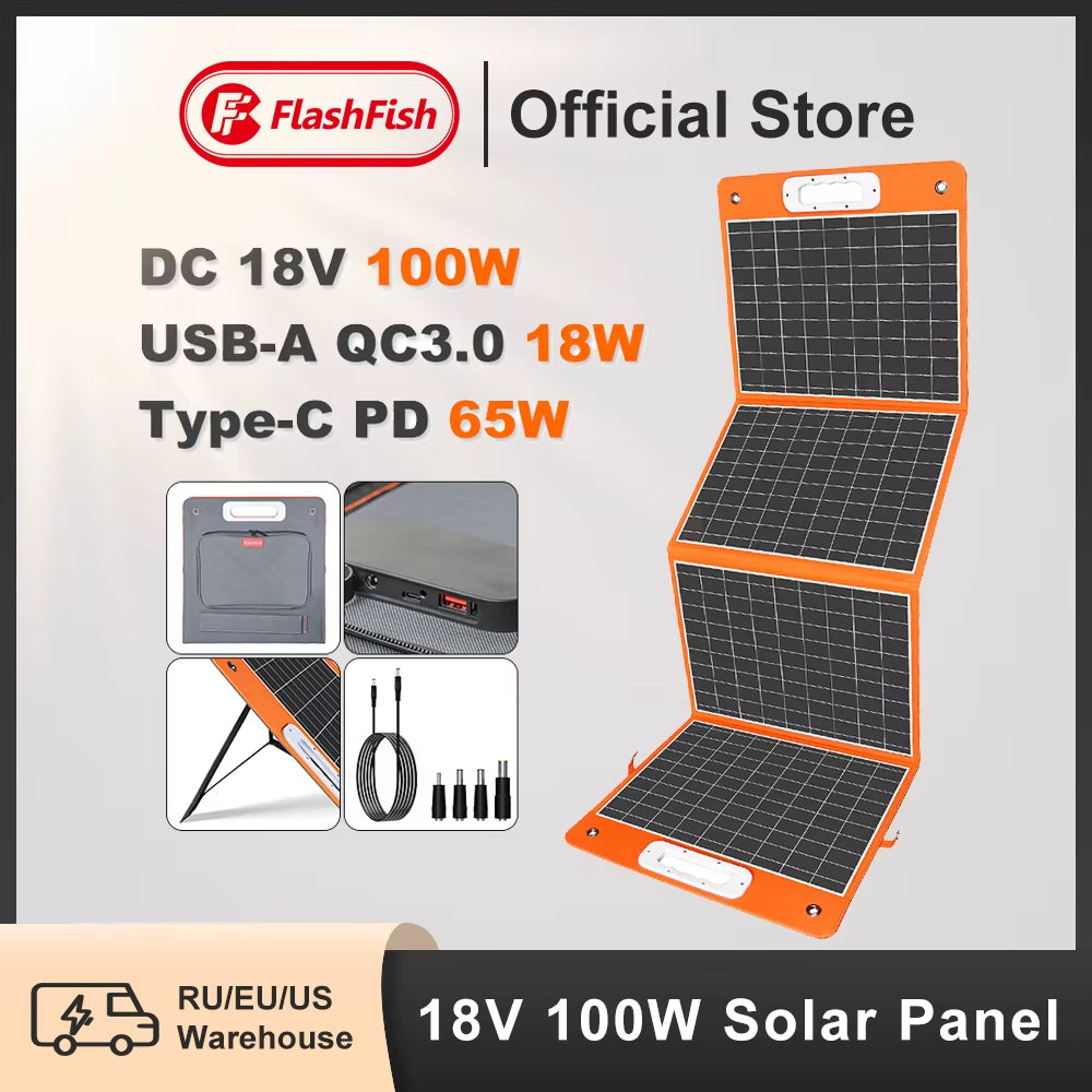 18V 100W Foldable Solar Panel Portable Solar Charger DC Output PD Type-C QC3.0 for Phones Tablet Camping RV Trip