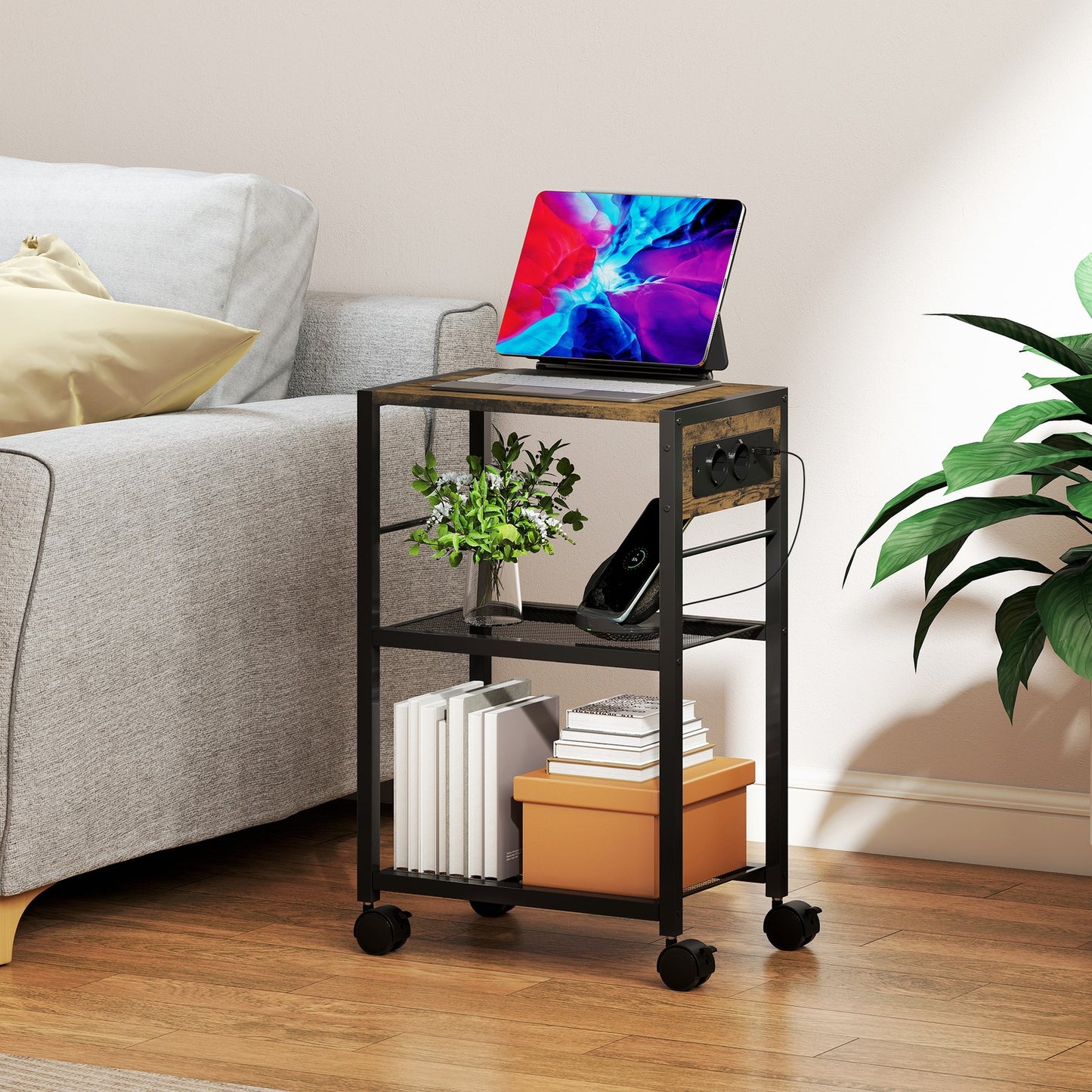 Druckerständer Druckeregal Mit Rollen, Steckdosen, USB- Und Usb-C-Anschlüs