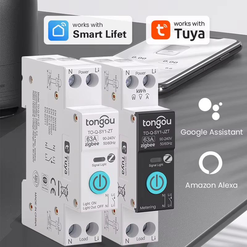 TUYA Zigbee Smart Circuit Breaker Smart Switch 1P 63A DIN Rail for Smart Home Wireless Remote Control Wifi Switch by APP