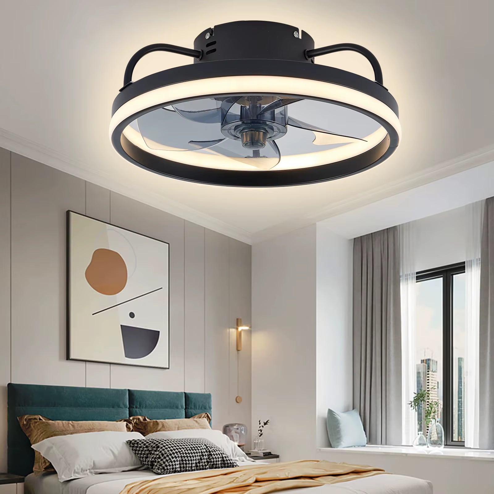 Modern LED Ceiling Fan with Adjustable Two-Way Blade Timer and Remote Control Tri-Color Adjustable Bedroom Living Room Kitchen