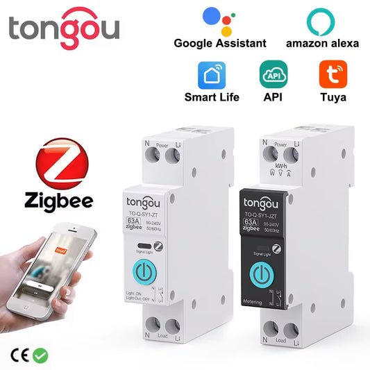 TUYA Zigbee Smart Circuit Breaker Smart Switch 1P 63A DIN Rail for Smart Home Wireless Remote Control Wifi Switch by APP