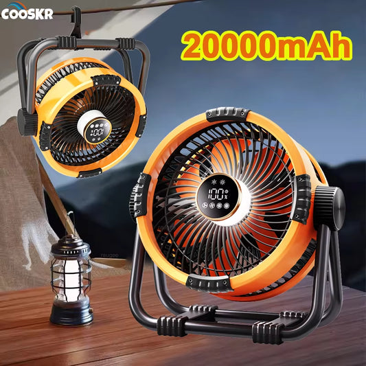 20000Mah Camping Fan Rechargeable Battery Portable Outdoor Fan Wireless Tent Ceiling Fan Air Circulators with Hook and LED Light
