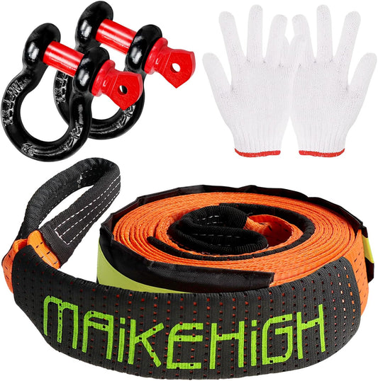 MAIKEHIGH Abschleppseil 5M X 5Cm, 10 Tonnen (22,000 Lbs) Polyester Tow Rope Kit Für Off-Road Recovery Mit 2 Verstärkten Haken Und 2 Handschuhen