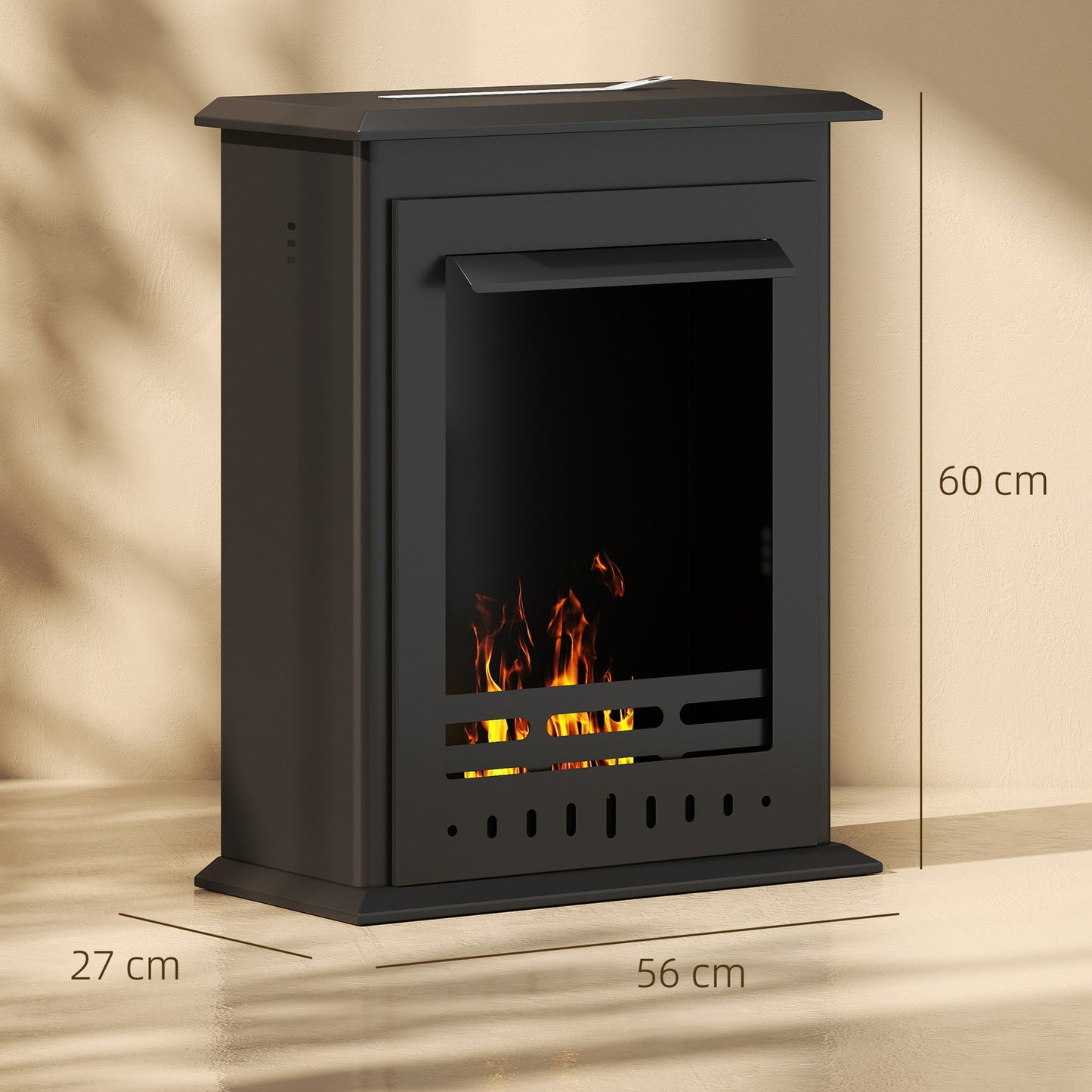 Bioethanol Kaminofen Freistehend Ethanol Kamin 3 Std. Brenndauer, Schwarz