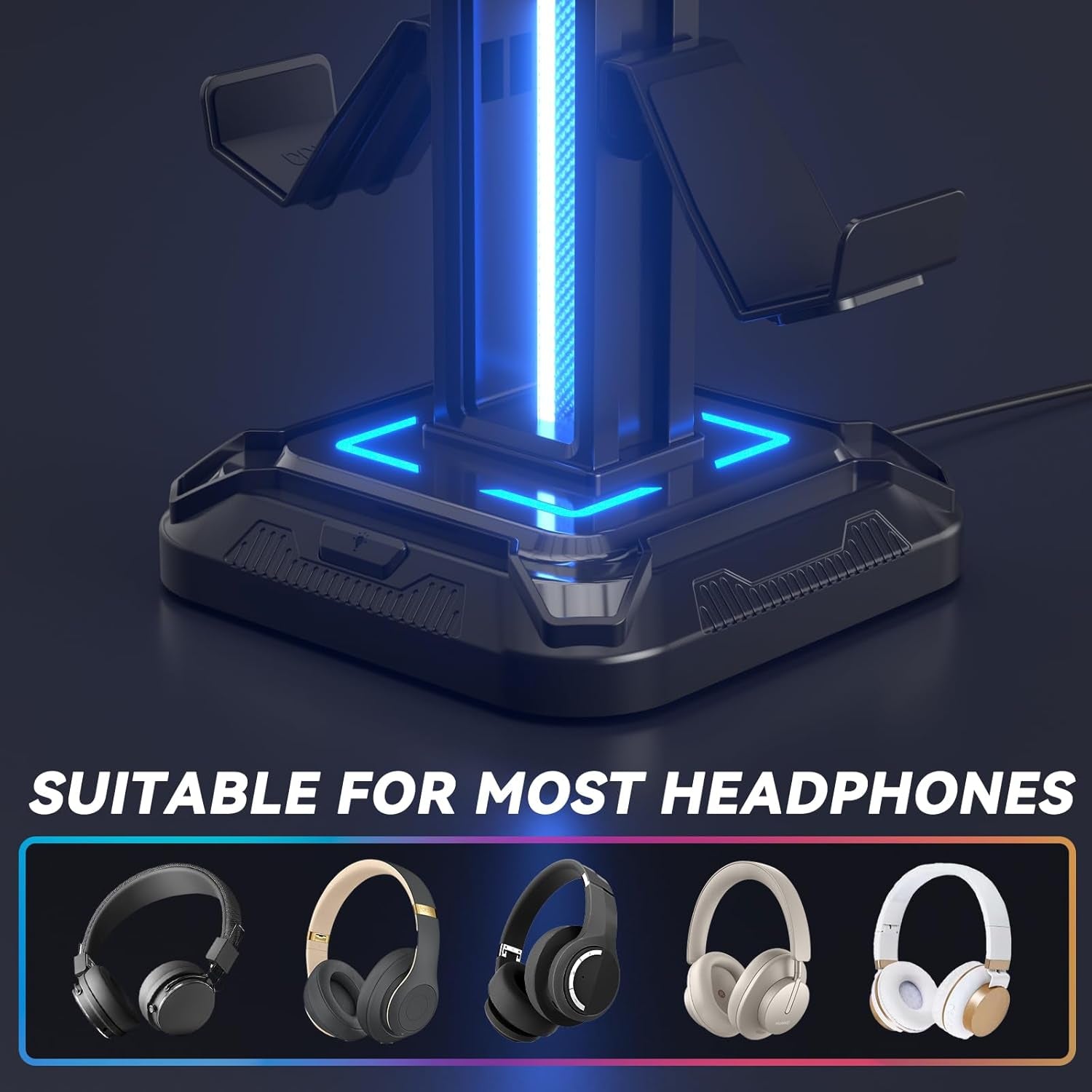 KDD Gaming Kopfhörer Ständer Led Mit 9 Lichtmodi - Drehbarer Headset Halterung Tisch Mit Abnehmbarer Controller Halterung - Headset Ständer Gaming Zubehör Für Gamer PC Xbox ONE Ps5(Schwarz)
