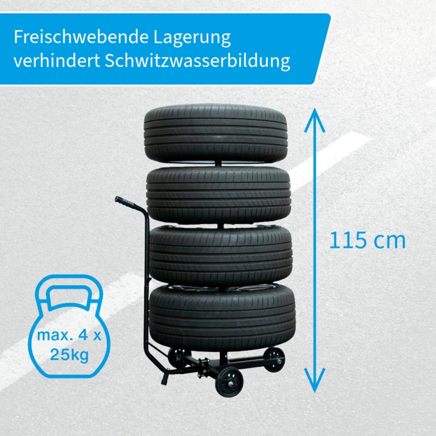 Cartrend Felgenbaumwagen, Felgenbaum Fahrbar Mit Reifenschutzhülle, Bis 255 Mm Reifenbreite, Felgenschonende Auflagen