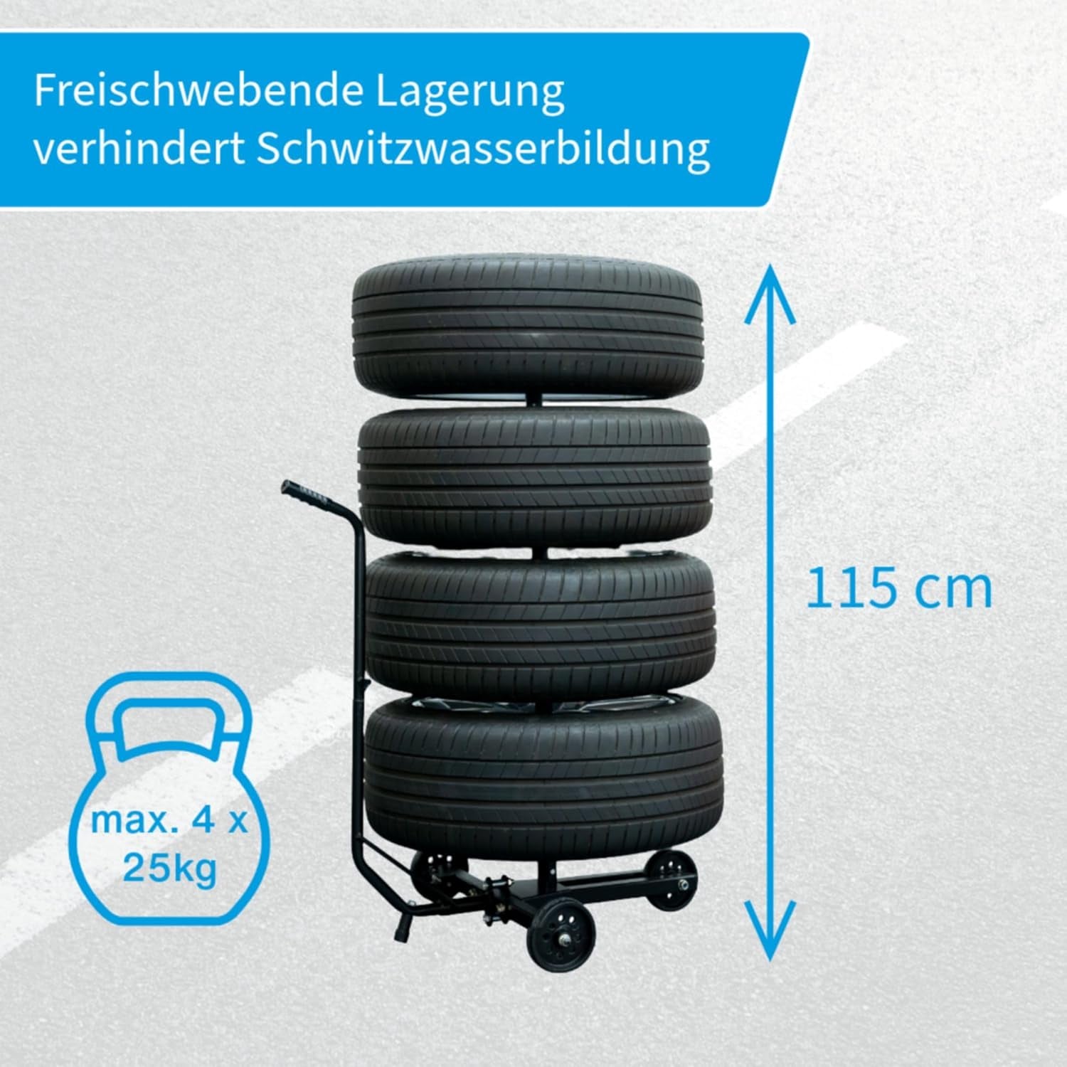 Cartrend Felgenbaumwagen, Felgenbaum Fahrbar Mit Reifenschutzhülle, Bis 255 Mm Reifenbreite, Felgenschonende Auflagen