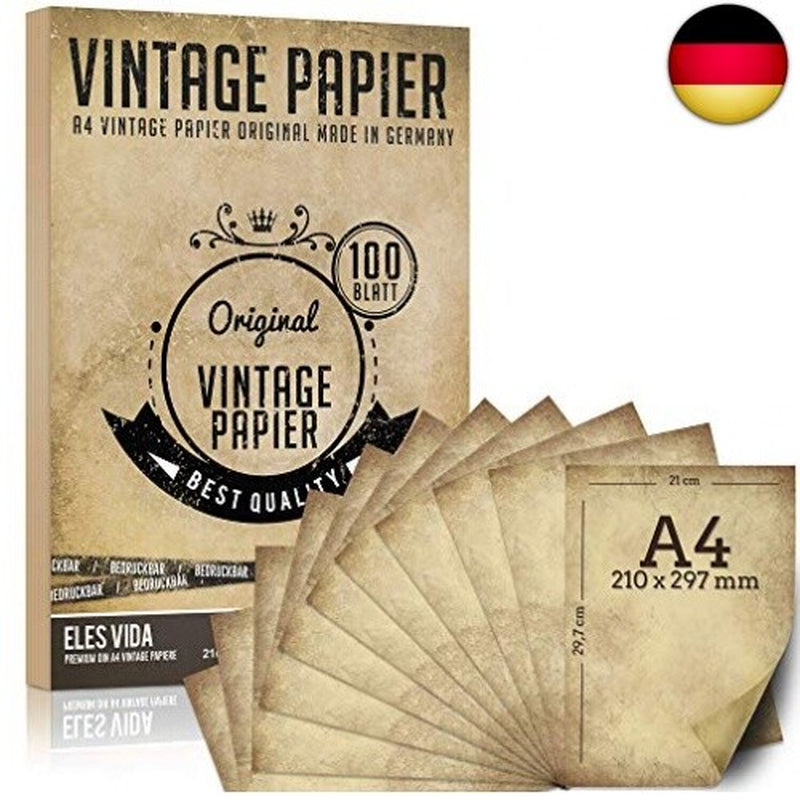 100 Stück DIN A4 Vintage Briefpapier 100G/M - Altes Bastelpapier Für Urkunden S
