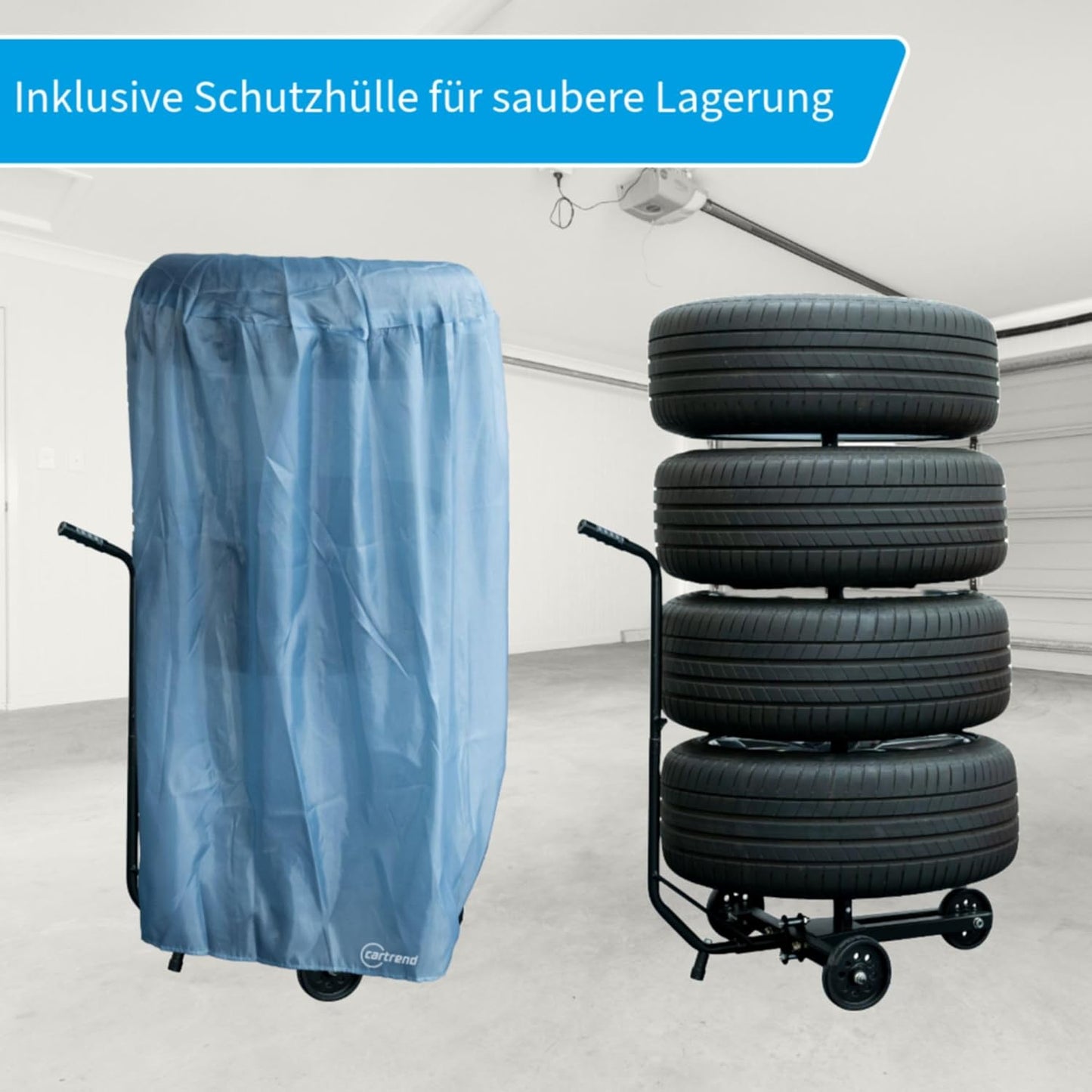Cartrend Felgenbaumwagen, Felgenbaum Fahrbar Mit Reifenschutzhülle, Bis 255 Mm Reifenbreite, Felgenschonende Auflagen